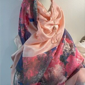Elegant Floral Peach and Navy Scarf